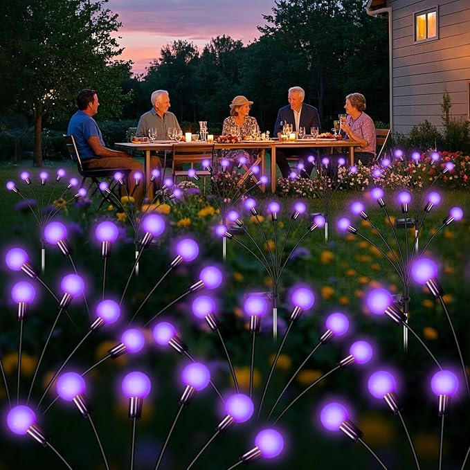 Solar Garden Lights Outdoor, Waterproof Solar Powered Lights for Yard Pathway Patio, Swaying Lawn Decor as Gardening Gifts for Women Holiday (Purple, 4 Pack 24 LED)-VerdiqueGarden