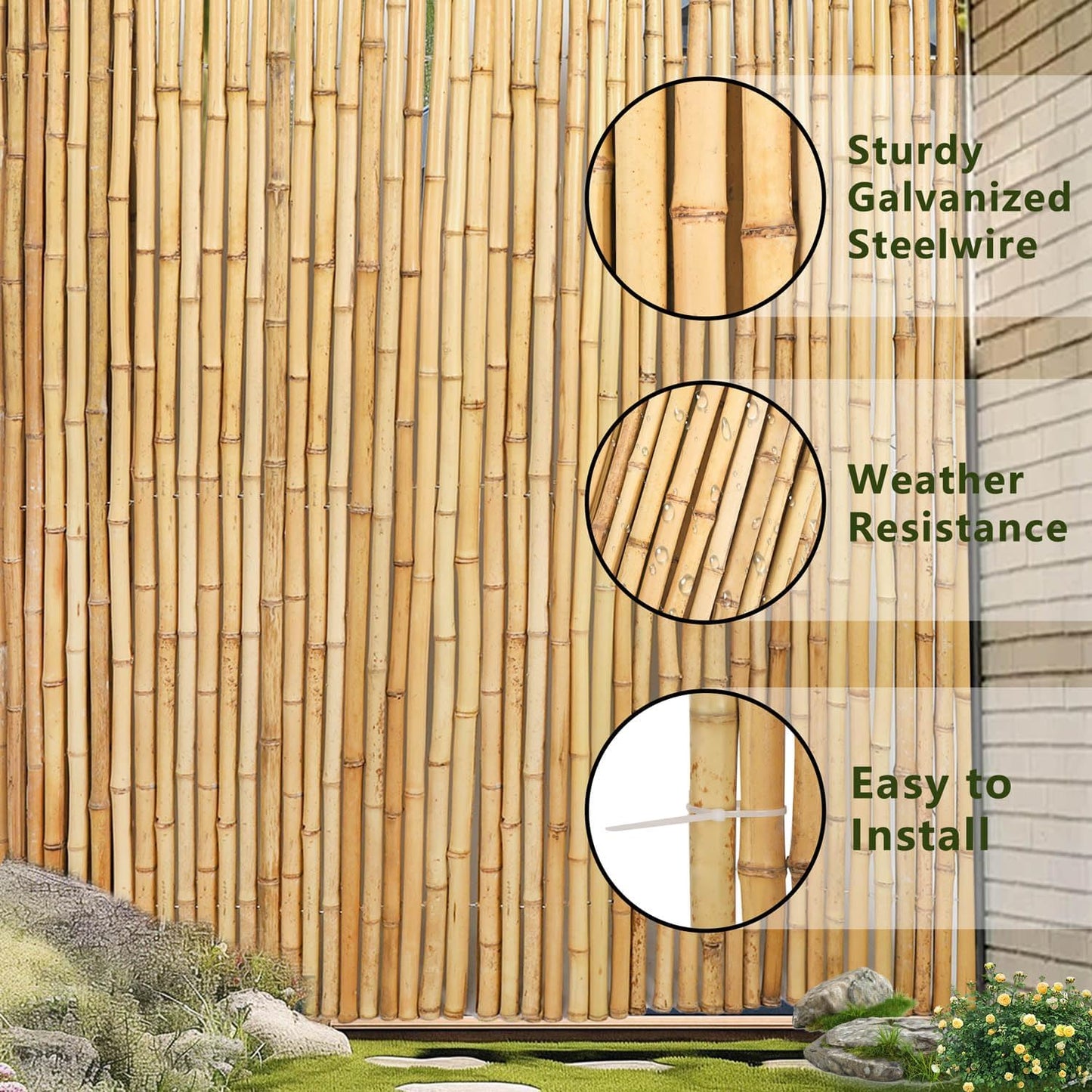 6ft x 8ft Natural Bamboo Fence Roll, Outside Bamboo Privacy Fencing, Natural Privacy Screen Panels for Garden, Outdoor-VerdiqueGarden