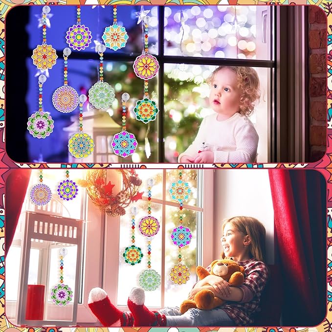 30 Sets Suncatchers Window Art Kits, DIY Sun Catchers Bulk Crafts Paint Your Own Window Ornaments for Boys Girls Classroom Home Party Birthday Activity Decor(Mandala Style)-VerdiqueGarden