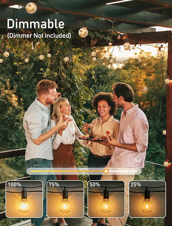 Brightown Outdoor String Lights - Connectable Commercial LED Patio String Lights with G40 Globe Plastic Bulbs, All Weatherproof Hanging Lights for Outside Backyard Porch (80 FT - 40 LED Bulbs)-VerdiqueGarden