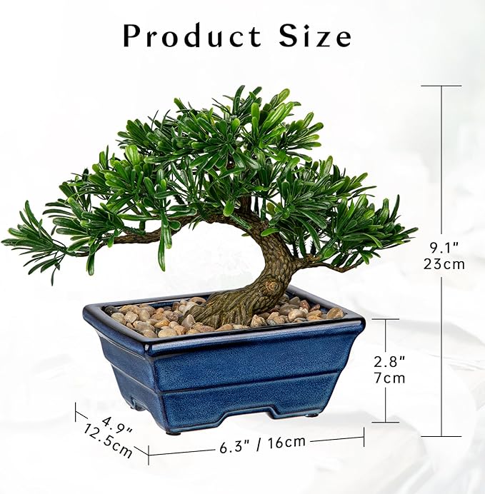 Artificial Bonsai Tree Faux Plants Indoor Small Fake Plants Decor with Blue Ceramic Pots for Home Table Office Desk Bathroom Shelf Bedroom Living Room Farmhouse Decorations-VerdiqueGarden