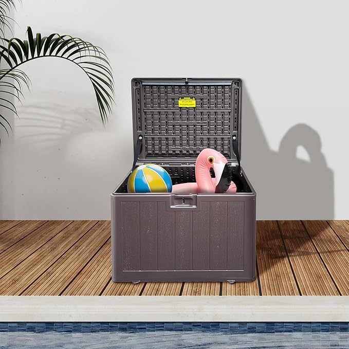 33 Gallon Pro Outdoor Storage Box Waterproof Lockable Resin Deck Box Large, Patio Storage Bin for Pool Accessories Cushion Furniture, Garden Tools, UV-Resistant Outside Delivery Brown-VerdiqueGarden