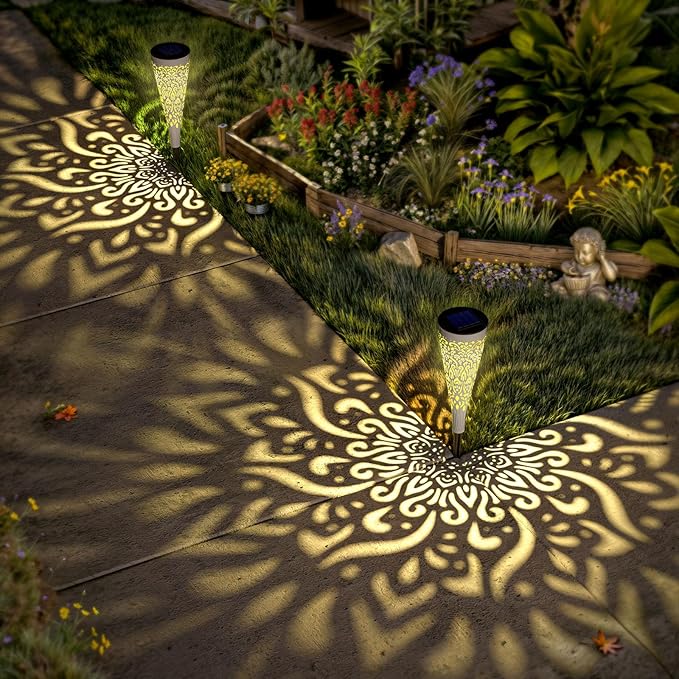 6 Pack Solar Lights Outdoor Garden Decorative Solar Garden Lights with Warm Light Waterproof Solar Pathway Landscape Light for Path Patio Backyard Walkway Yard Decor (White, 6Pcs)-VerdiqueGarden