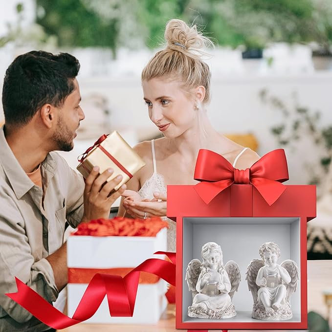 2 Pack Outdoor Angel Statue Garden Decor, Classic Solar Angel Figurine Decoration for Yard Art Indoor Porch Home Lawn Outside Light up Cherub Sculpture Guardian Wings Memorial Gifts-VerdiqueGarden