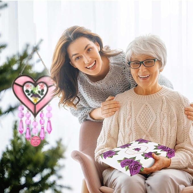 Mom's Birthday Gift Cool Pink Glass Heart Sun Catcher-VerdiqueGarden