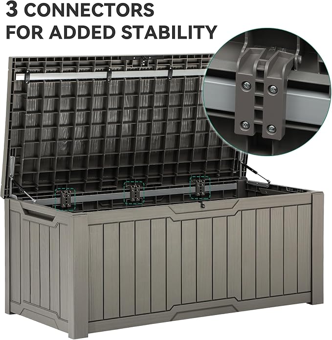 YITAHOME 120 Gallon Outdoor Storage Deck Box, Large Resin Patio Storage for Outdoor Pillows, Garden Tools and Pool Supplies, Waterproof, Lockable (Light Brown)-VerdiqueGarden