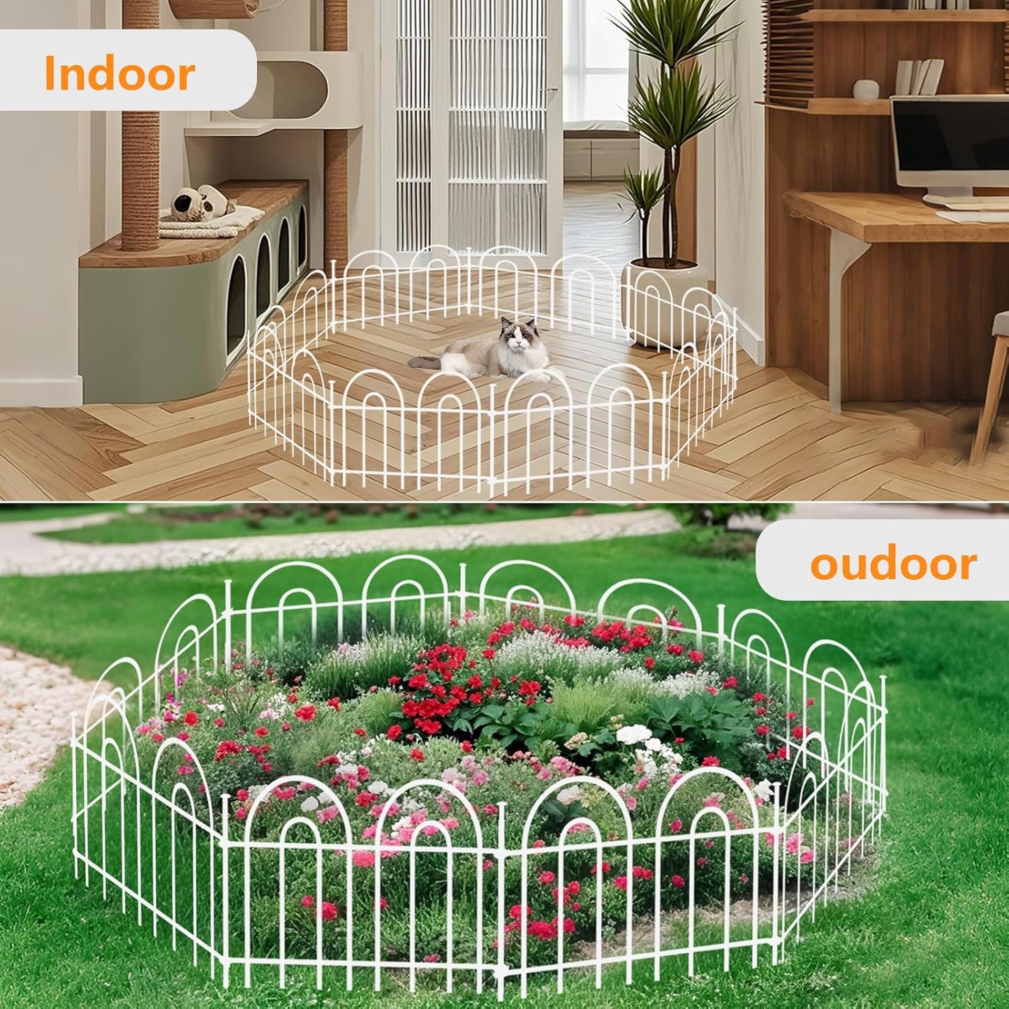 45ft X 13in Animal Barrier Fence, 32 Panels No Dig Fence for Dogs Rabbit, Anti Digging Defense Barrier Garden Edging Border, Rustproof Metal Arched Decorative Garden Fencing for Outdoor, Yard, White-VerdiqueGarden