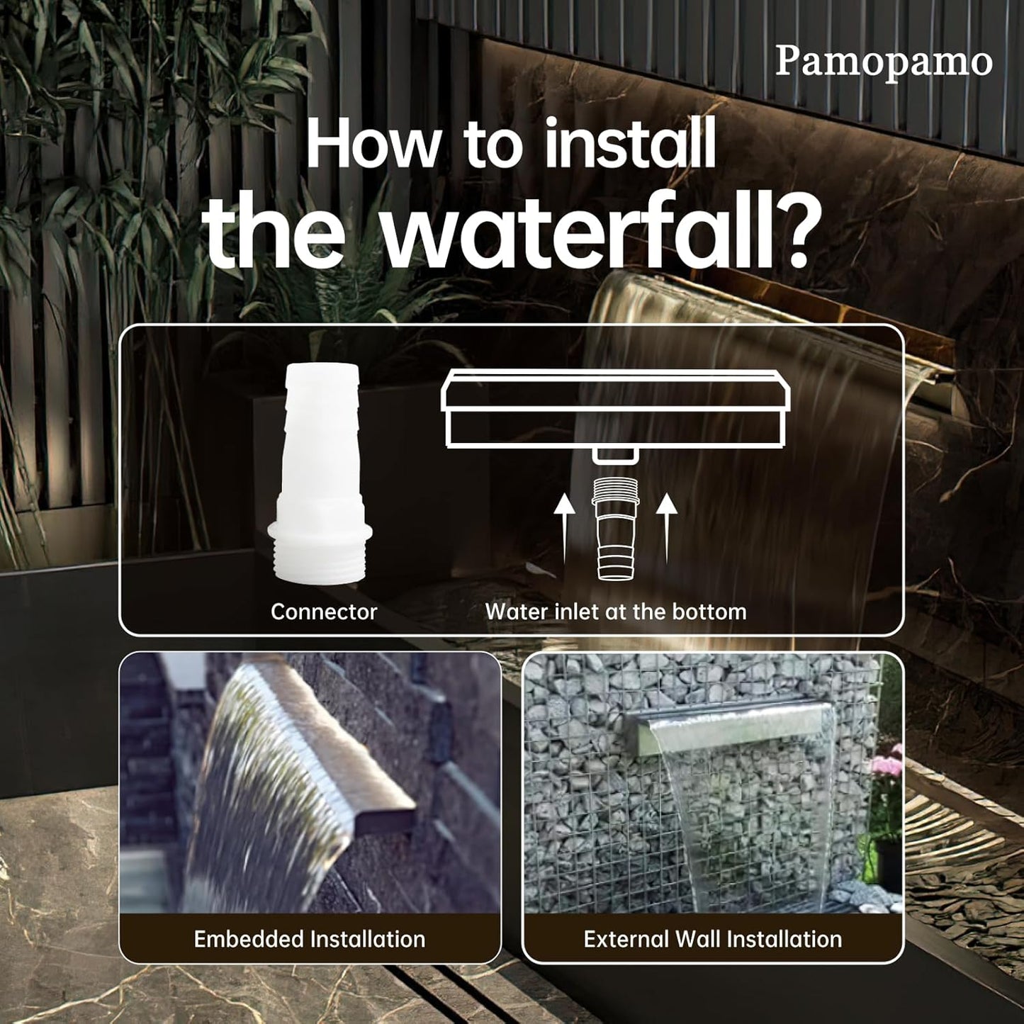 Pool Waterfall Spillway Stainless Steel Koi Pond Fountain, APP Control LED Lighted Waterfalls Kit, Outdoor Water Flow Fountains for Garden Swimming Pool Decoration-11.8"x7.8"x3.9"-VerdiqueGarden