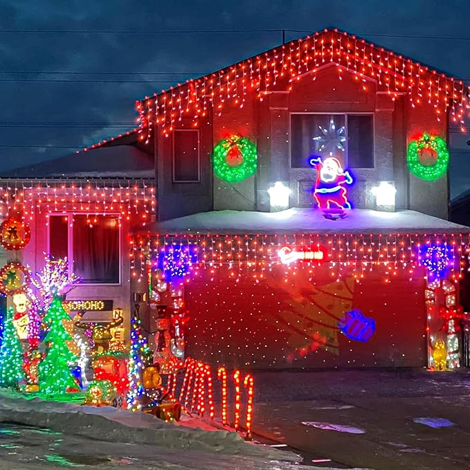 Christmas Icicle Lights Outdoor, 66Ft 640 LED Icicle Lights for Outside with 8 Modes Timers, Waterproof Plug in String Light for House Yard Eave Patio Wedding Party Holiday Decorations, Red-VerdiqueGarden