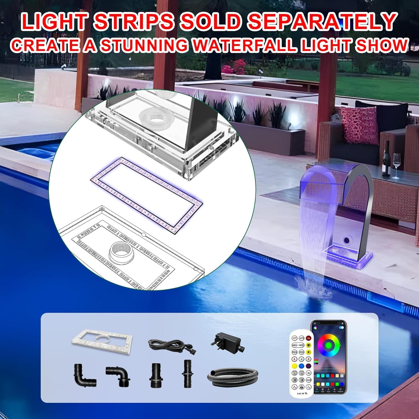 S-Shape Waterfall Spillway Ground Pool Fountain, LONGRUNNEW Transparent Acrylic Outdoor Water Feature 14.09" x 9.57" x 10.04" for Garden Decor, Landscape Accents & Patio Pond Water Feature-Small-VerdiqueGarden