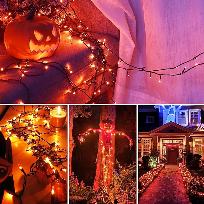 weillsnow 164FT 500 LED Orange Halloween Lights, 8 Modes Waterproof Plug in String Lights for Halloween Indoor Outdoor Yard Party Wedding Garden Home Decorations (Orange)-VerdiqueGarden