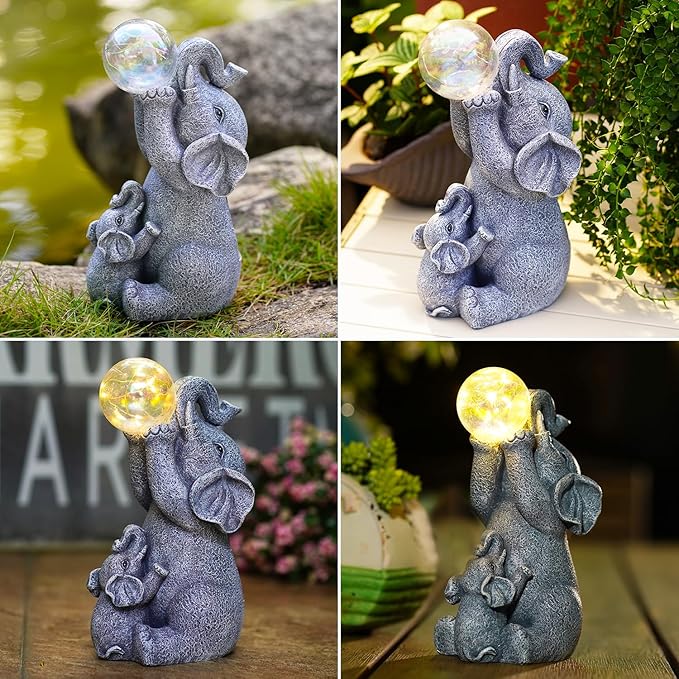 Goodeco Solar Elephant Statue - Outdoor Decor with LED Lights - Grey Resin - Ideal Gift for Elephant Lovers & Garden Enthusiasts-VerdiqueGarden