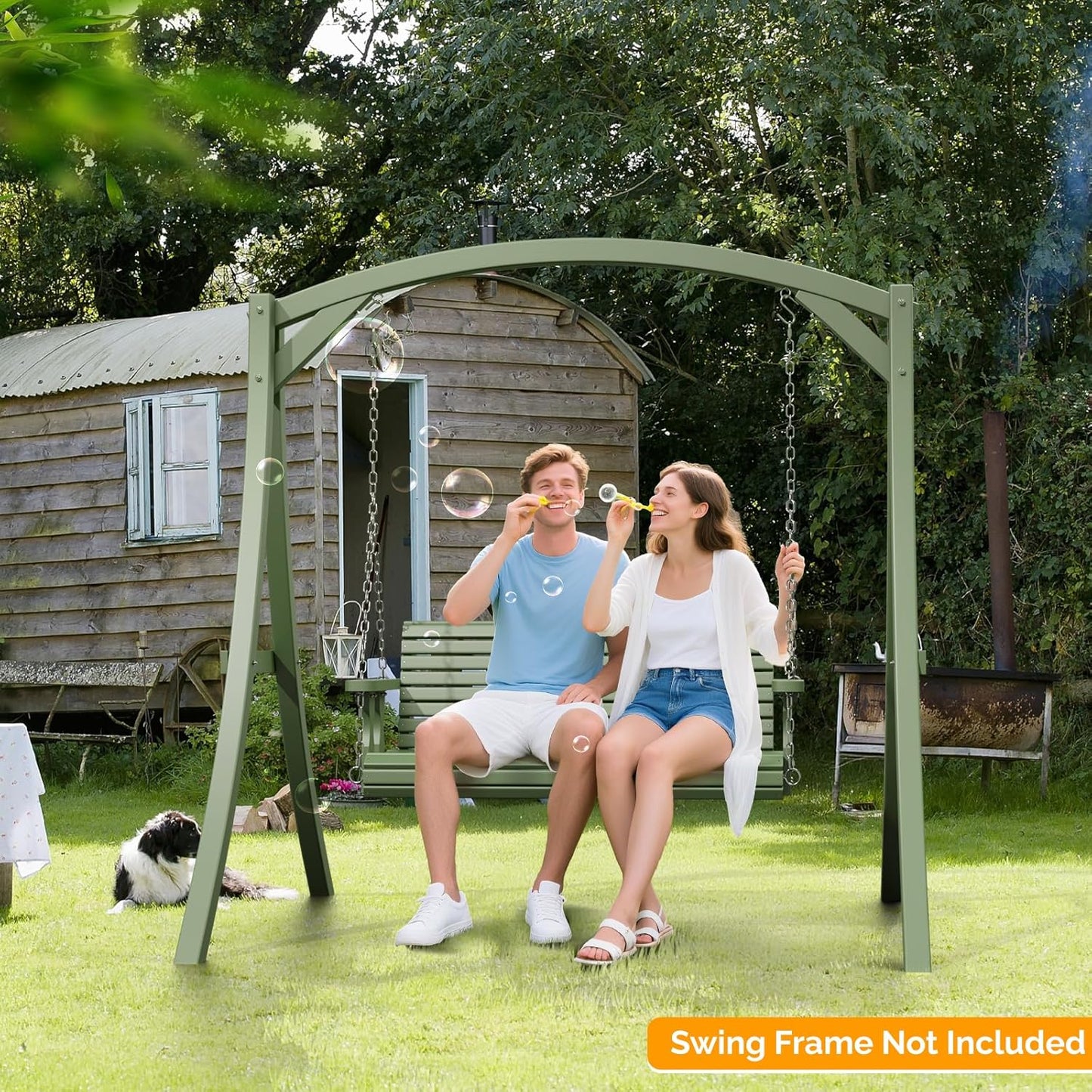 VINGLI Upgraded Patio Wooden Porch Swing for Courtyard & Garden, Heavy Duty 880 LBS Swing Chair Bench with Hanging Chains for Outdoors (Green, 4 FT)-VerdiqueGarden