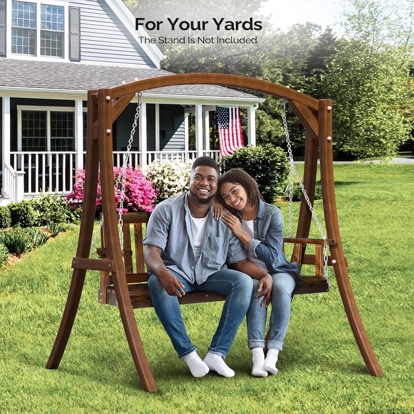 VINGLI Heavy Duty 880 LBS 5 FT Wooden Porch Swing Outdoor, Outdoor Hanging Swing Bench (5 FT, Rustic)-VerdiqueGarden