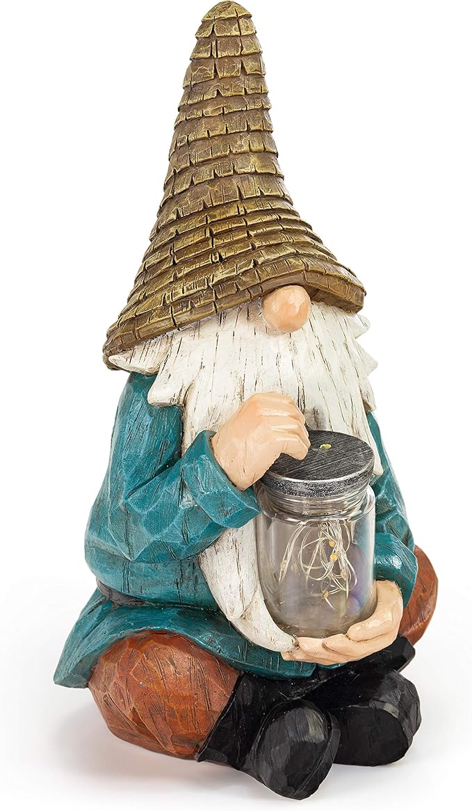 VP Home Firefly Jar Gnomes - Outdoor Garden Gnome with Solar Light - Durable Garden Decorations for Yard, Lawn, Patio - 10.5H x 7W x 5.5D - Weather-Resistant Gnome Statue-VerdiqueGarden