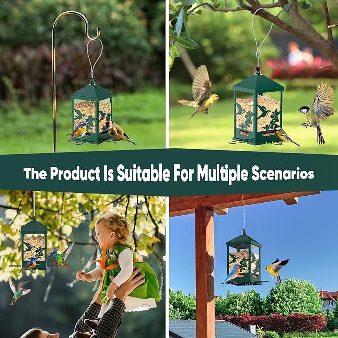 Squirrel Proof Bird Feeders for Outdoors, 6LBS Extra Large Capacity Hanging Metal Bird Feeder with Weight-Activated Perches, Wild Bird Feeders for Outside Finch, Cardinal, Blue Jay-VerdiqueGarden