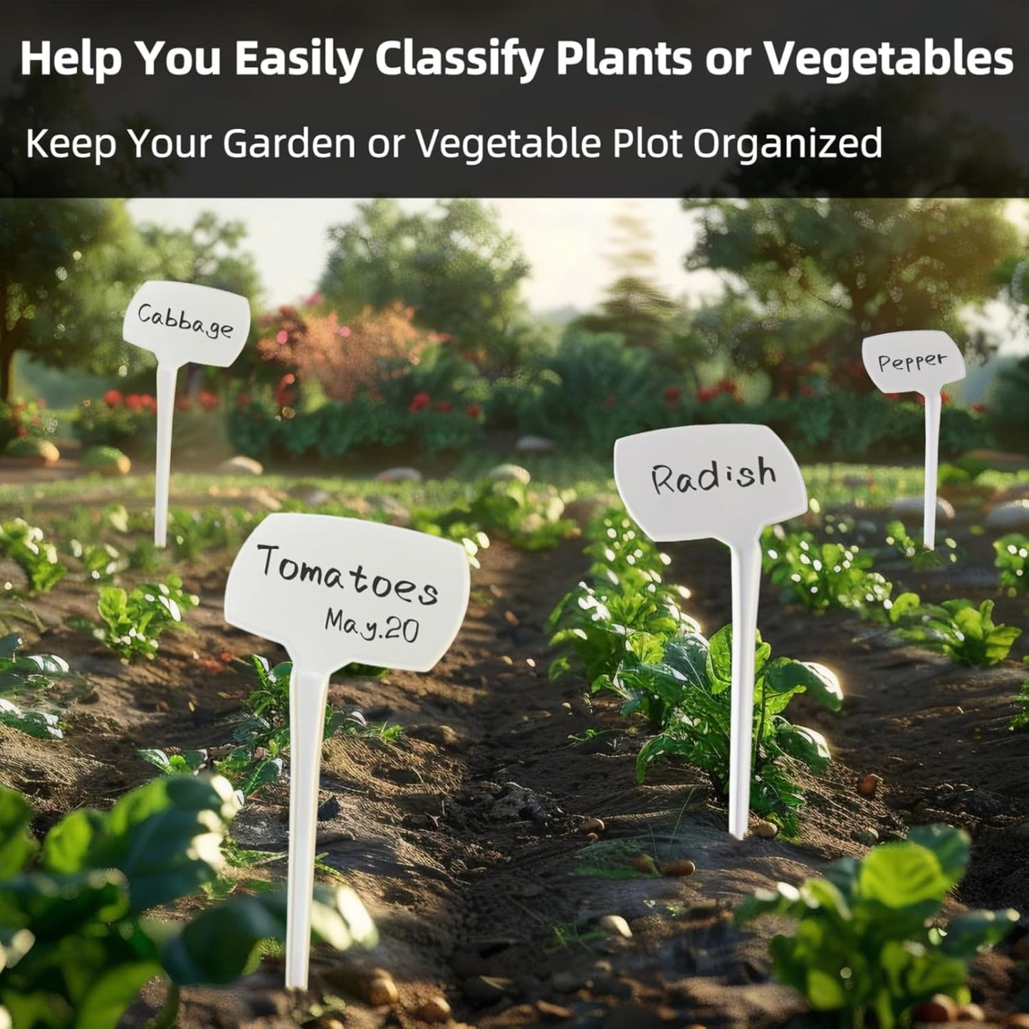 Large Plant Markers, 14.1'' Tall Plant Labels for Outdoor Garden Waterproof Durable T-Type Plastic Garden Labels, Perfect for Herbs, Flowers, Vegetable with a Marker Pen (12PCS)-VerdiqueGarden