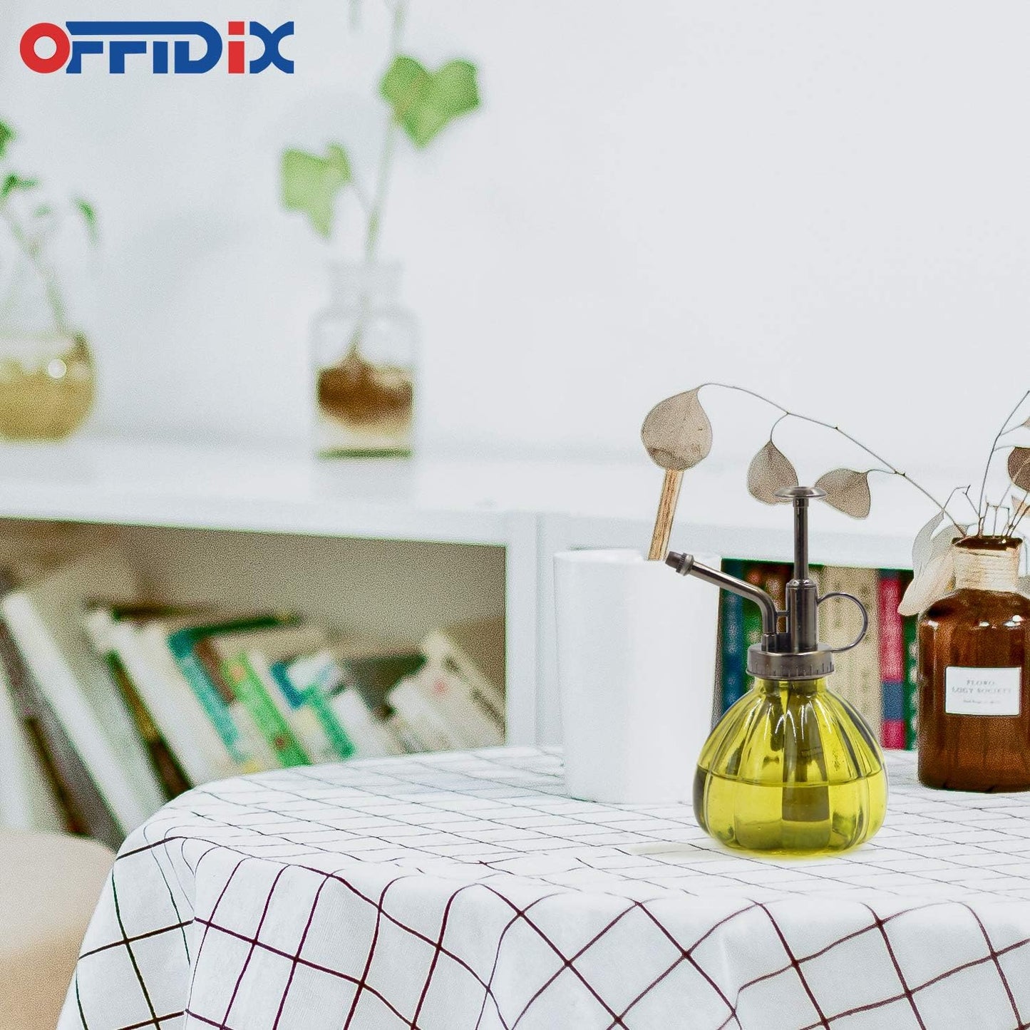 OFFIDIX Plant Mister,Glass Spray Bottle Small Watering Can Indoor 6.3" Tall Vintage Pumpkin Style Plastic Top Pump One Hand Mister Spray Bottle for Indoor Potted Plants (Olive Green)-VerdiqueGarden