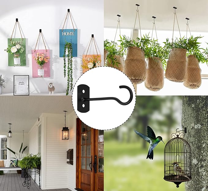 Hanging Plant Bracket 6inch Metal Plant Hook Shepherds Hook Decorative Wall Plant Hanger for Hanging Lanterns, Bird Feeder, Flower Basket, Home Decor Indoor & Outdoor 8 Pack Black-VerdiqueGarden