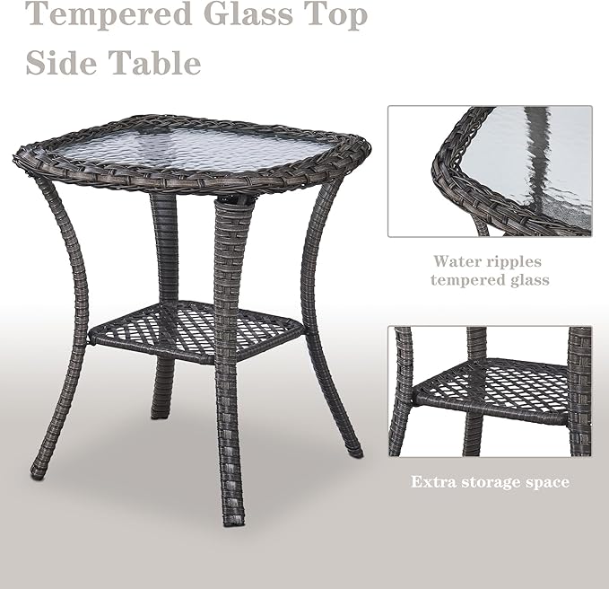 Patio Furniture Set Swivel Rcoker - 3 Pieces Outdoor Glider Rocking Chairs with Small Side Table, Wicker Chair Sets for Porch, Balcony and Garden-VerdiqueGarden