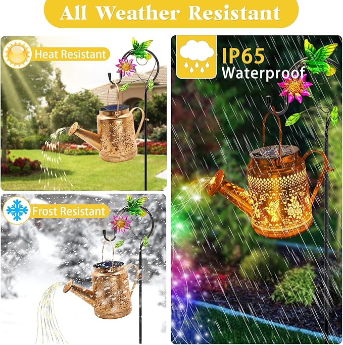 2 Pack Solar Lanterns Outdoor Waterproof,Hummingbird Watering Can Garden Decor,Hanging Solar Path Lights Yard Art,Outside Patio Decorations Gardening Birthday Gifts for Mom Grandma Women (with Hook)-VerdiqueGarden