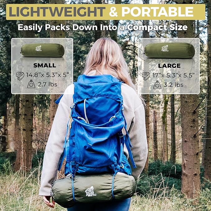 Miztli Camping Hammock -Portable Hammock w/Spacious Net & Tree Straps w/Adjustable Loops, Double and Single Hammock for Outdoor, Indoor, Hiking and Travel-VerdiqueGarden