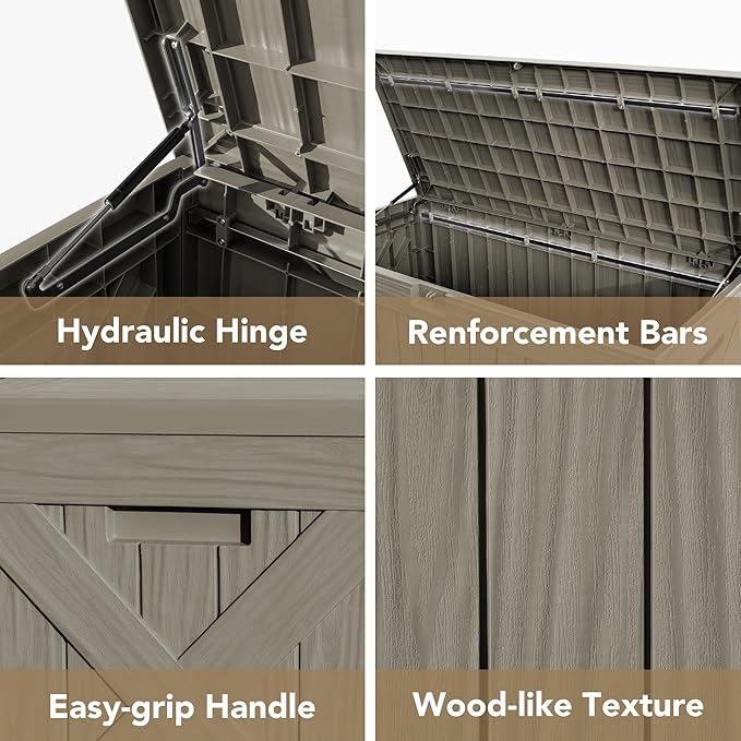 Devoko 120 Gallon Deck Box Resin Outdoor Storage Box Waterproof for Patio, Large Outdoor Storage Bench Lockable for Outside (Brown)-VerdiqueGarden