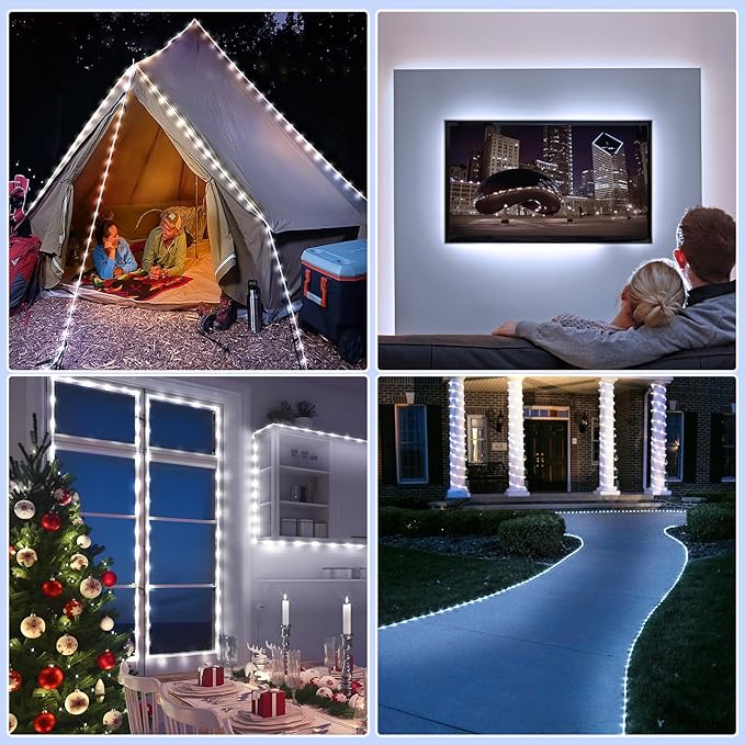 100FT 300 LED Rope Lights for Outside, Christmas String Lights with Waterproof 8 Modes, Connectable Plug in Fairy Lights for Indoor Bedroom Outdoor Patio Pool Garden Party Holiday Decor, White-VerdiqueGarden