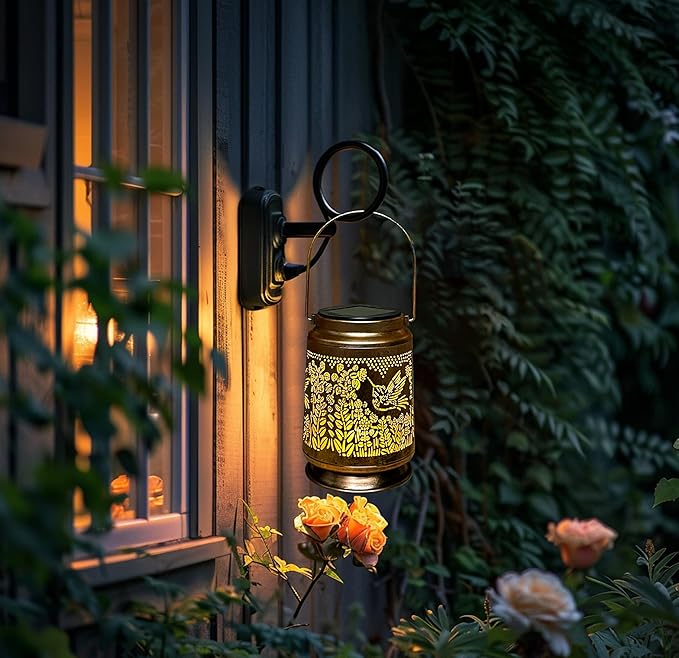 KY&BOSAM Fly Hummingbird Solar Lanterns Outdoor Waterproof Hanging Solar Lights Christmas Gifts for Women Men Metal Bird Decoration LED Solar Lantern Garden Decor for Yard,Tabletop,Pathway,Landscape-VerdiqueGarden