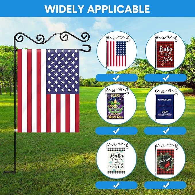 10 Pack Garden Flag Stand with Flag Stoppers and Clips, Black Powder Coated Weather Proof Garden Flag Pole Holder for Outdoor Garden Flag (Stylish Style, 15.75 x 36.22 Inch)-VerdiqueGarden