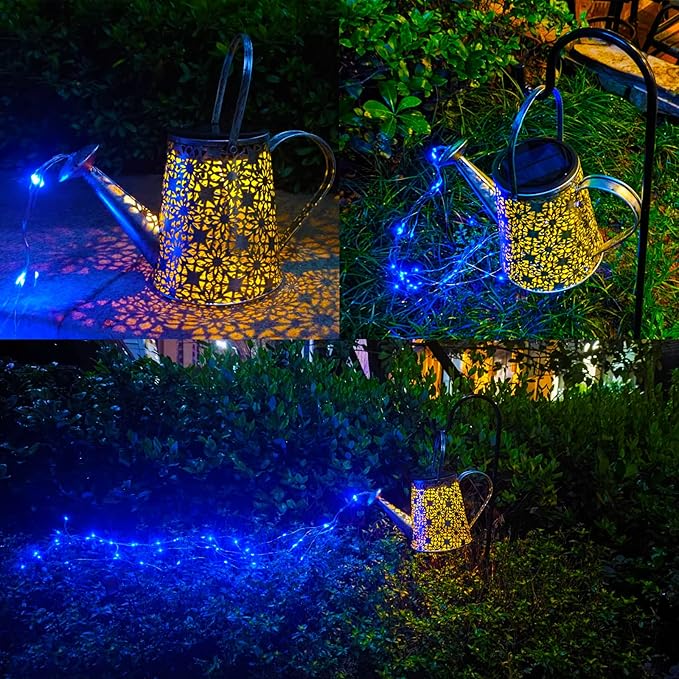 VOOKRY Solar Watering Can Lights, Large Hanging Solar Lights Outdoor Decorative Garden Decor Waterproof for Outside Patio Yard Porch Lawn Landscape Birthday Gifts for Women Mom Grandma(Blue)-VerdiqueGarden