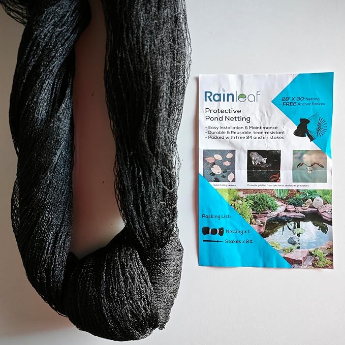 Rainleaf Pond Netting, 14' x 20' Pond Net Cover, Koi Pond Netting for Leaves, Heavy Duty Koi Pond Net Protecting Koi Fish from Herons, Stakes Included, Snare Nets-VerdiqueGarden