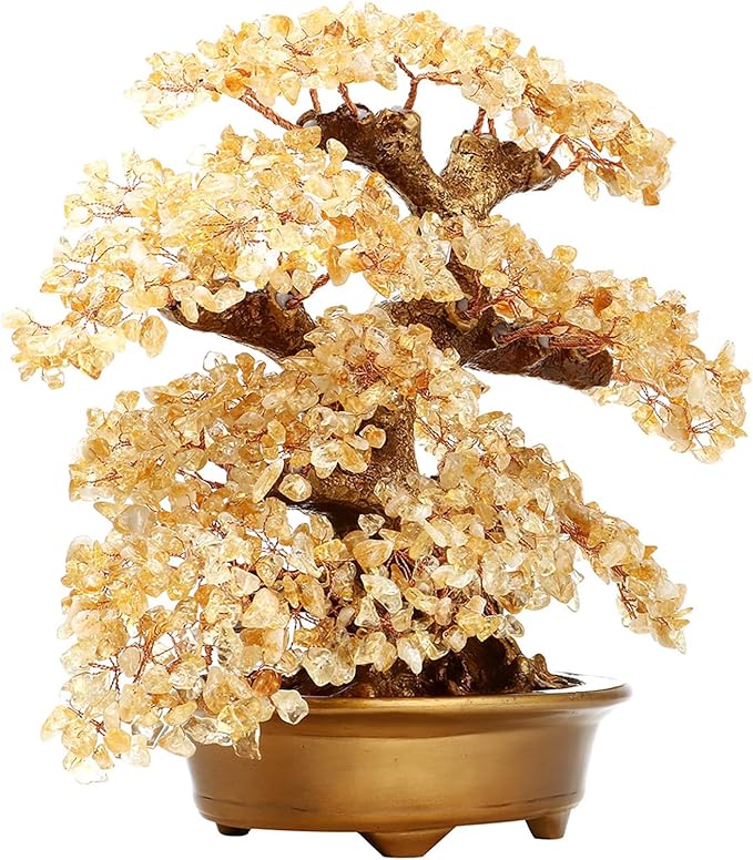 Feng Shui Money Tree Large Pine Tree Style Crystal Quartz Lucky Tree Gem Tree for Office Home Feng Shui Decoration for Wealth/Fortune and Luck (Yellow)-VerdiqueGarden
