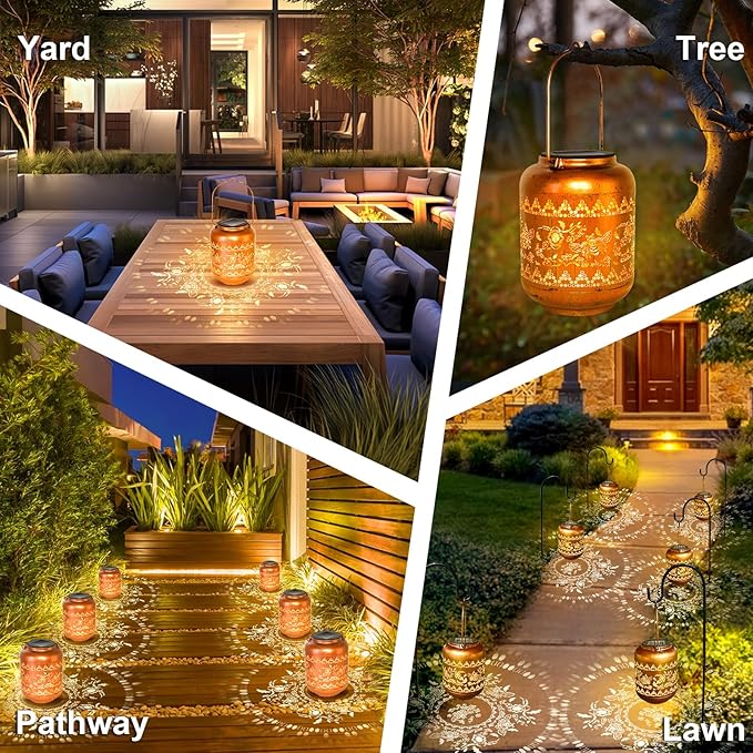 2Pack Bee Solar Lanterns Outdoor Hanging Waterproof Lanterns Garden Decor Christmas Gifts for Women Mom Grandma Metal Solar Lights Decoration Outside for Yard, Patio,Pathway Landscape-VerdiqueGarden