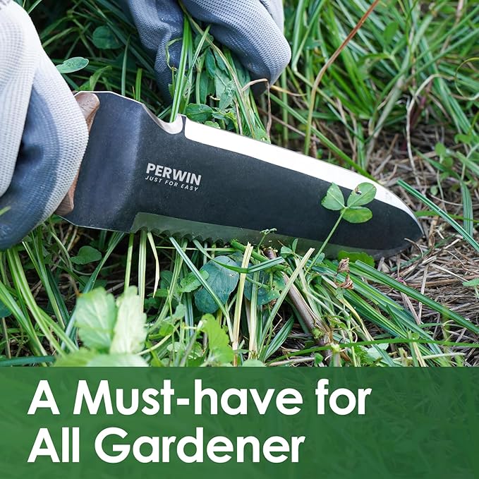 Hori Hori Garden Knife, Garden Tools with Sheath for Weeding,Planting,Digging, 7" Stainless Steel Blade with Cutting Edge, Full-Tang Wood Handle with Hanging Hole-VerdiqueGarden