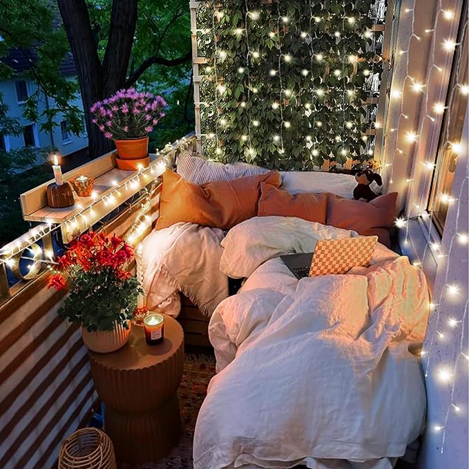 KNONEW Christmas String Lights Indoor Plug in,50FT 150LED Outdoor Waterproof Fairy Lights,8 Lighting Modes,Timer Memory Function for Bedroom Patio Balcony Party (Cool White)-VerdiqueGarden