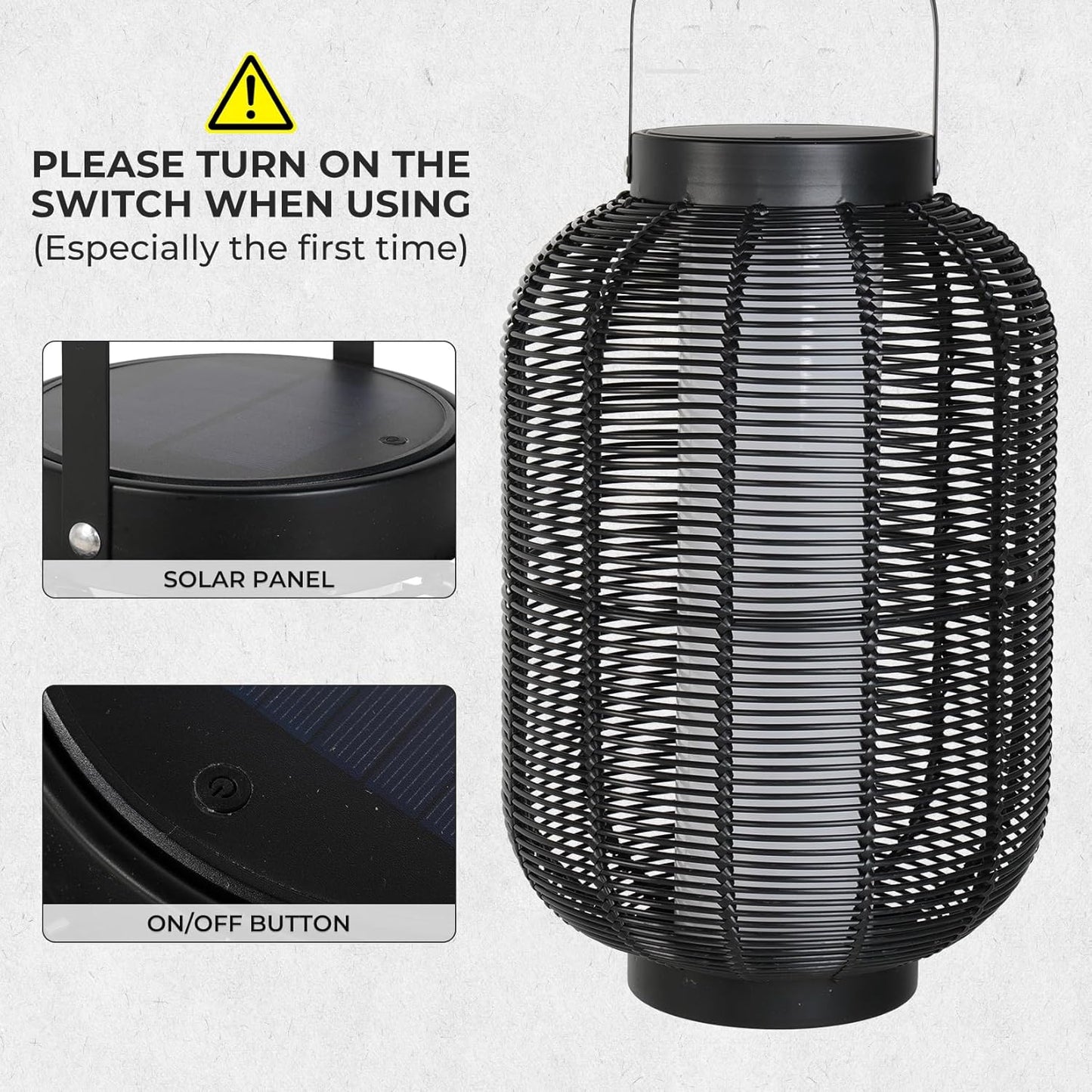 Solar Yard 2-Pack Outdoor Solar Lantern Lamp, Water-Resistant Boho Lights for Outside Hanging Lantern Table Lights Decoration for Garden, Patio, Porch, Trees, Pathway, Black and Natural-VerdiqueGarden