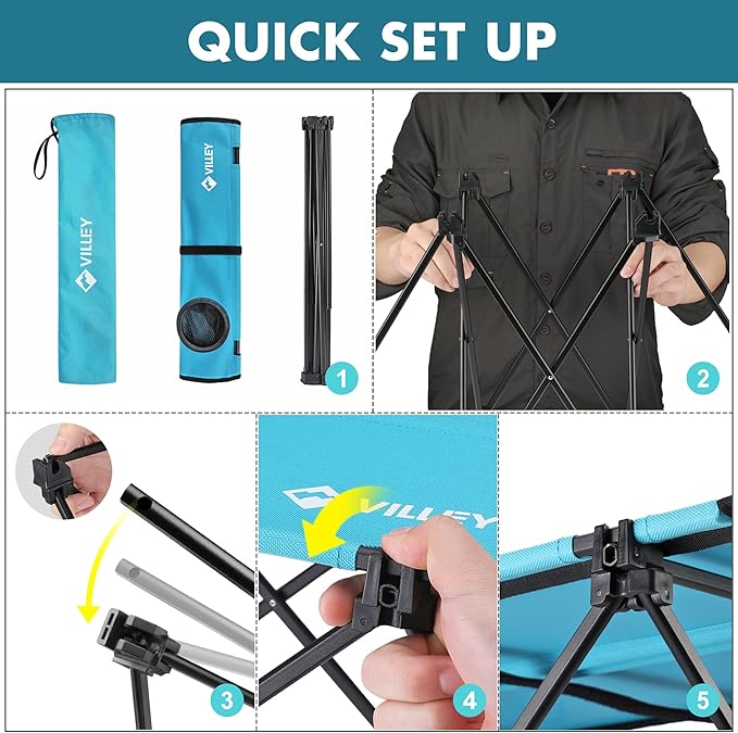 VILLEY Folding Camping Table, Lightweight Portable Beach Table with 2 Cup Holders & Carry Bag for Camping, Beach, Fishing, Travel, and Outdoor Activities (Small)-VerdiqueGarden