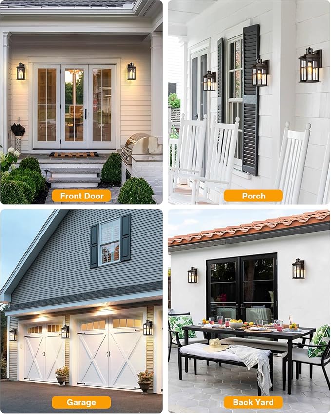 Distance-Adjustable Outside Lights for House, 2-Pack Oil Rubbed Bronze Porch Light, Waterproof Dusk to Dawn Exterior Lighting Fixtures Sconce, Anti-Rust Outdoor Lanterns for Porch, Garage-VerdiqueGarden