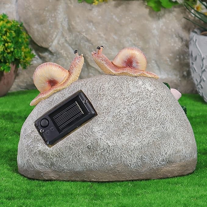 Snail Garden Statue Outdoor Decor Art Solar LED Light Welcome Sign Sculpture Auspicious Snail Resin Figurine Yard Porch Patio Lawn Decorations Housewarming Gifts for Mom Grandma Women-VerdiqueGarden