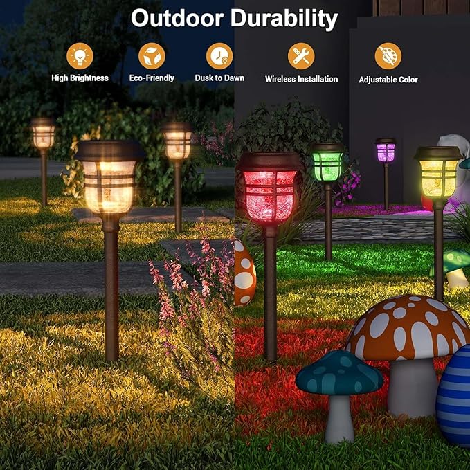 XMCOSY+ Solar Pathway Lights Outdoor 6 Pack, 2 Lighting Modes Warm White & RGB Auto Color Changing LED Solar Powered Garden Lights IP65 Waterproof for Yard Walkway Driveway Landscape Lawn Decorative-VerdiqueGarden