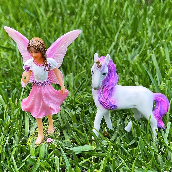 Mood Lab Fairy Garden - Fairy with Unicorn Set of 2 pcs - Miniature Figurines Statue Kit - Outdoor or House Decor-VerdiqueGarden