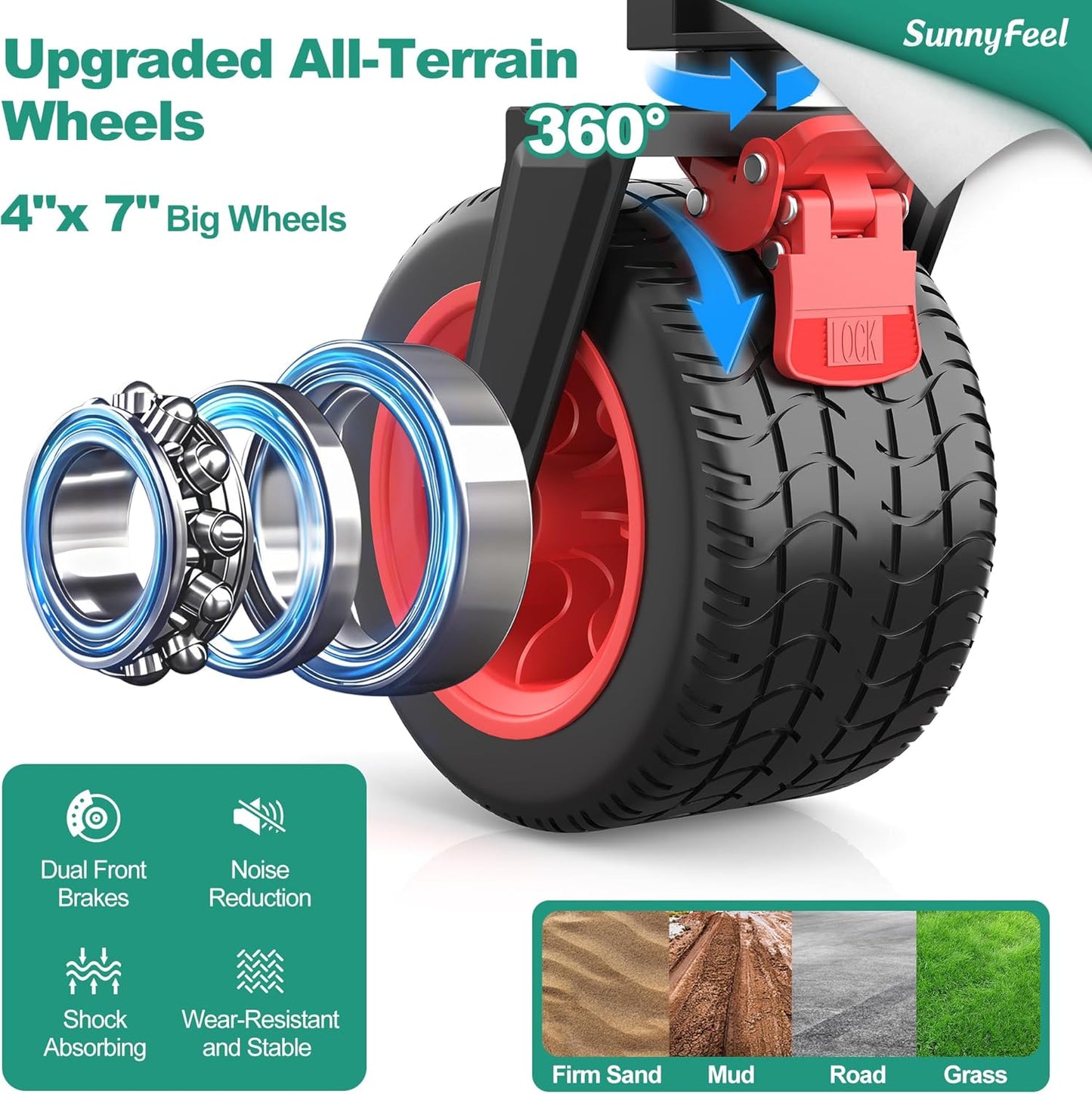 SUNNYFEEL Heavy Duty Collapsible Outdoor Utility Wagon Cart 500LB Capacity Adjustable Handlebar,Foldable Beach Wheels Stable Durable Oxford Fabric for Shopping Garden Camping (Red, Double Deck)-VerdiqueGarden