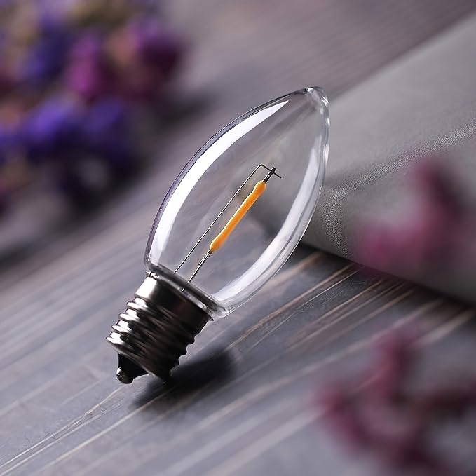 C9 Christmas Replacement LED Light Bulbs,E17 Base Commercial Grade Holiday Bulbs, 4W 5W 6W 7W Incandescent Equivalent, Warm White 2200K, Clear Plastic Bulbs for Christmas String Light - 50 Pack-VerdiqueGarden