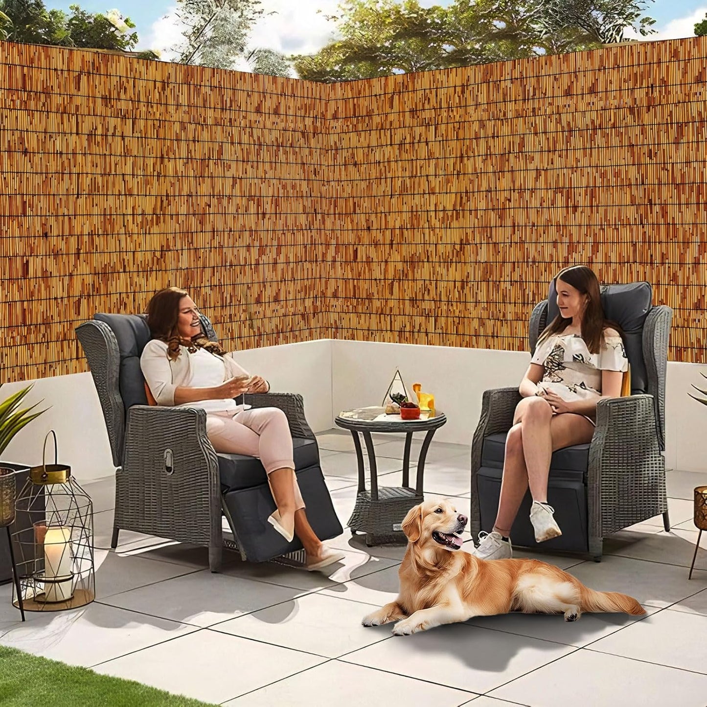 Reed Fencing Rolls,Patio Privacy Screen,Decorative Bamboo Fence Rolls for Patio Balcony Garden Backyard Outdoor,5x16FT(2Pcs)-VerdiqueGarden