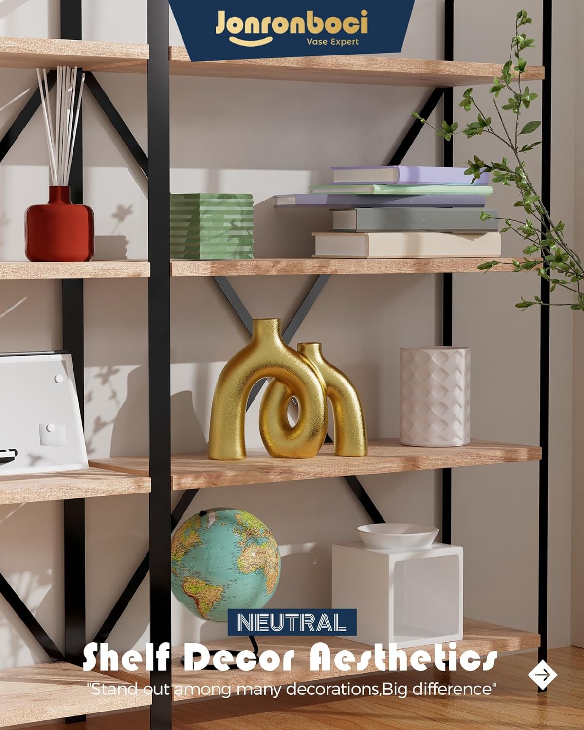 Hug Donut Decorative Vase Set - Golden Modern Classic Transitional Style Vases Home Decor, Matte Ceramic Decorations for Living Room Shelf, Bookshelf Mantle Entryway Table or Console Décor (Gold)-VerdiqueGarden