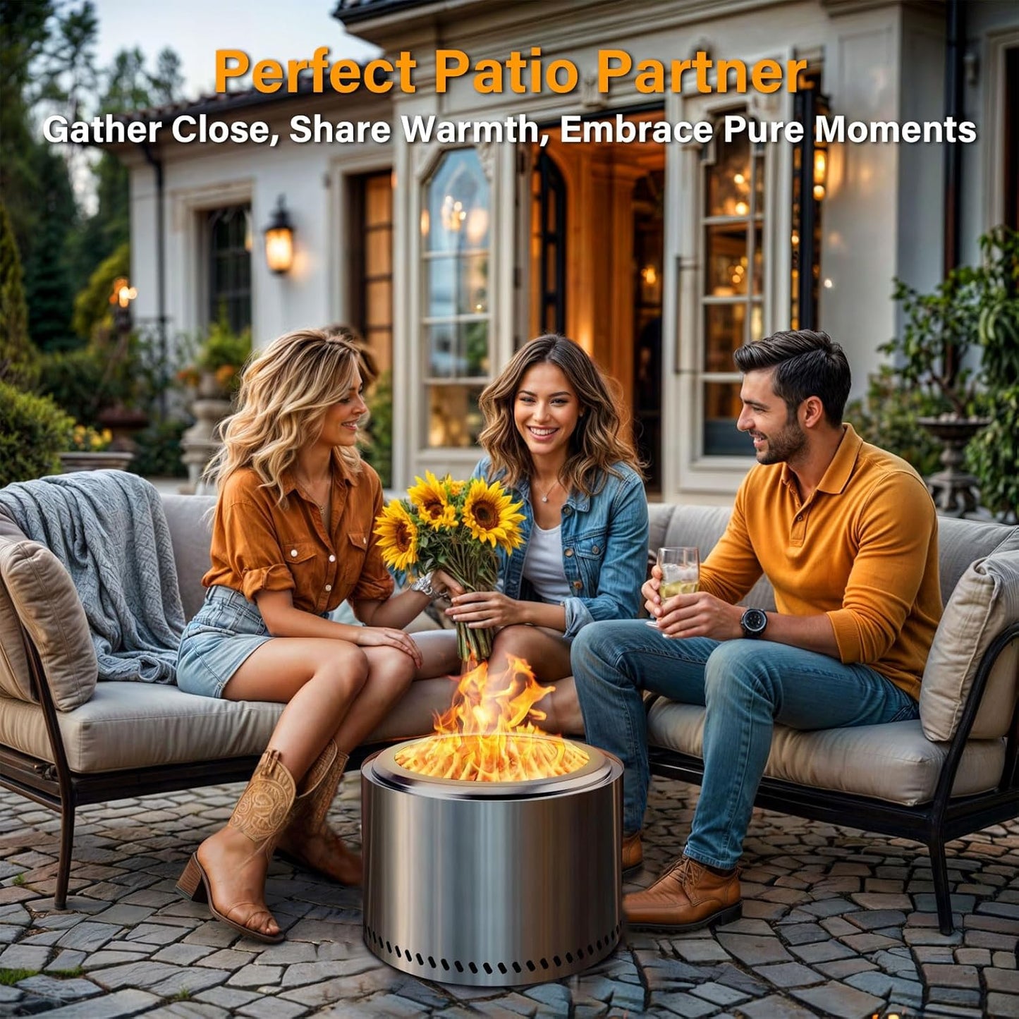 HGD 15.5" Smokeless Fire Pit Outdoor, Stainless Steel Wood Burning Firepit with Secondary Combustion, Backyard Patio Stove for Garden, BBQ & Bonfire-VerdiqueGarden