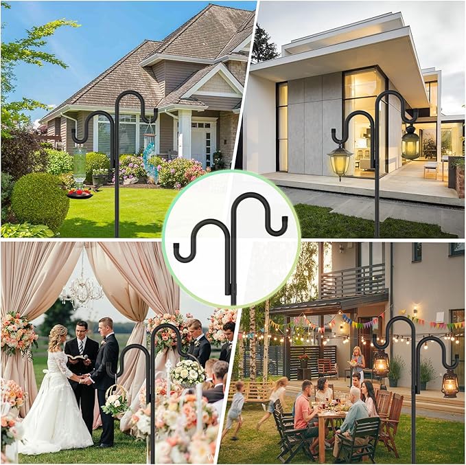 Double Shepherds Hooks for Outdoor, Bird Feeder Pole with 5 Prongs Base, Heavy Duty Garden Hook for Lantern, Wind Chime and Hummingbird Feeder, 76 Inch, 2 Pack-VerdiqueGarden