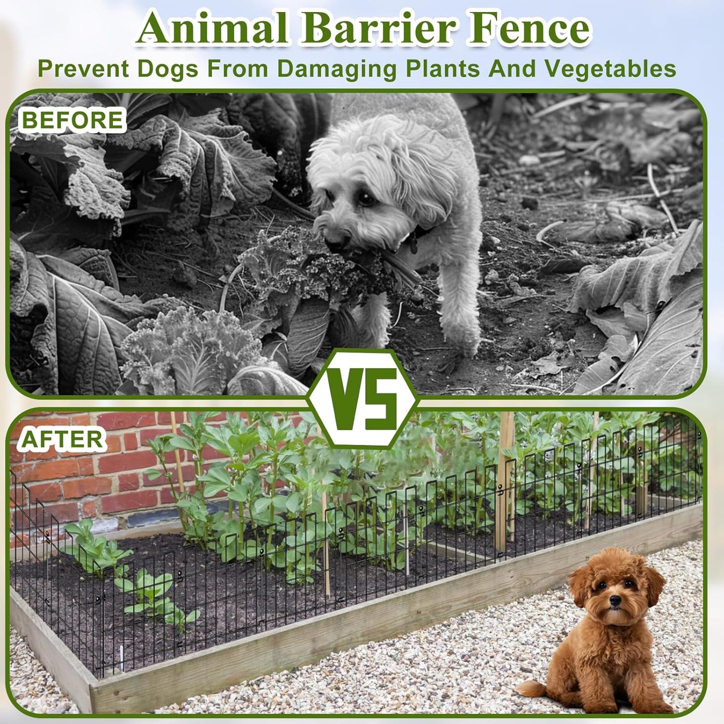 Animal Barrier Fence, 25 Panels Garden Fence Animal Barrier, 27 ft(L)×17 in(H), No Dig Fences for Dogs and Rabbits, Rustproof Metal Garden Fencing, Under Fences Border Barrier for Outdoor, Yard, Patio-VerdiqueGarden