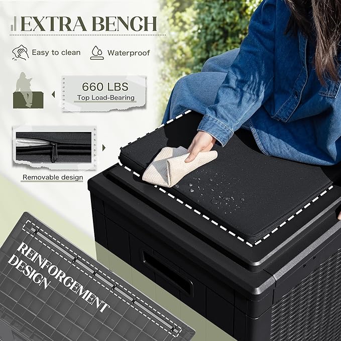 Greesum 100 Gallon Resin Deck Box Large Outdoor Storage with Cushions for Patio Furniture, Garden Tools, Pool Supplies, Weatherproof and UV Resistant, Lockable, Black-VerdiqueGarden